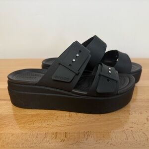 CROCS Brooklyn Low Wedge Women's Black Slide Sandals, size 6